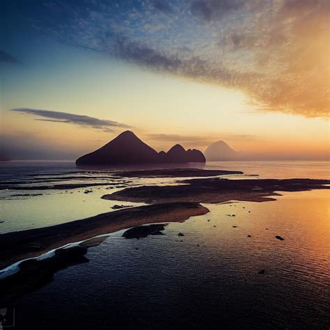 Premium AI Image | Beautiful island in sunset with backlight and silhouette