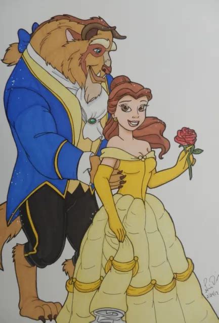 BEAUTY AND THE Beast drawing Belle Beast Disney Princess fanart art Prince Adam $47.00 - PicClick