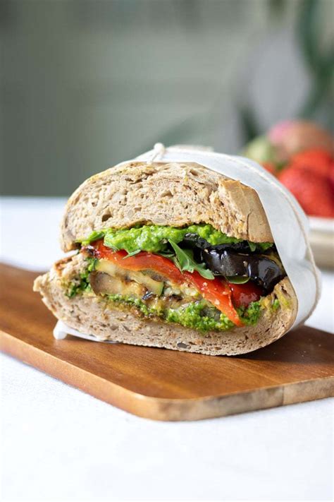 Roasted Vegetable Sandwich with Pea Pesto - Veggie Desserts