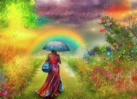 Walking In The Rain 2 Digital Art by Helkoryo Designs - Pixels