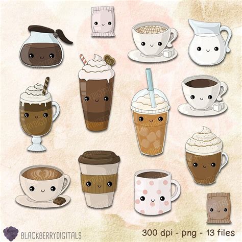 Kawaii Coffee Clipart Set, Coffee Clip Art, Cafe Clip Art, Kawaii Clipart, Cute Coffee Art ...