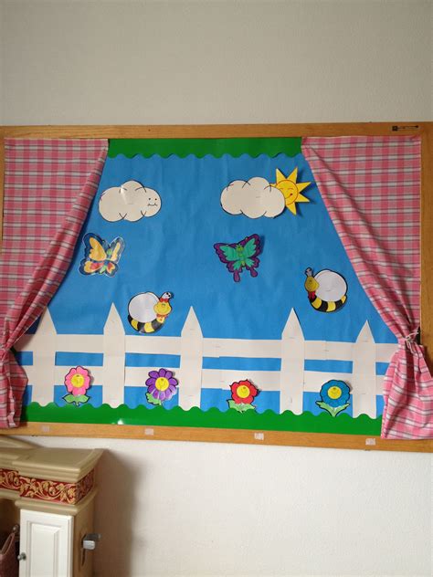 Spring bulletin board pre-k, Love the curtain Idea! Classroom Decor Themes, Classroom Design ...