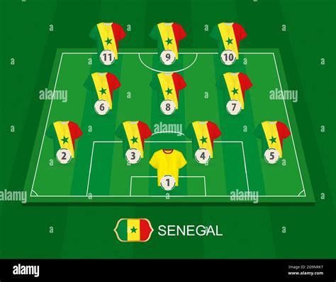 Soccer field with the Senegal national team players. Lineups formation ...