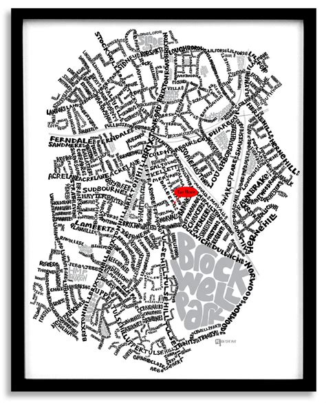 Brixton, Brixton Hill & Tulse Hill - Typographic Street Map | Me On The Map