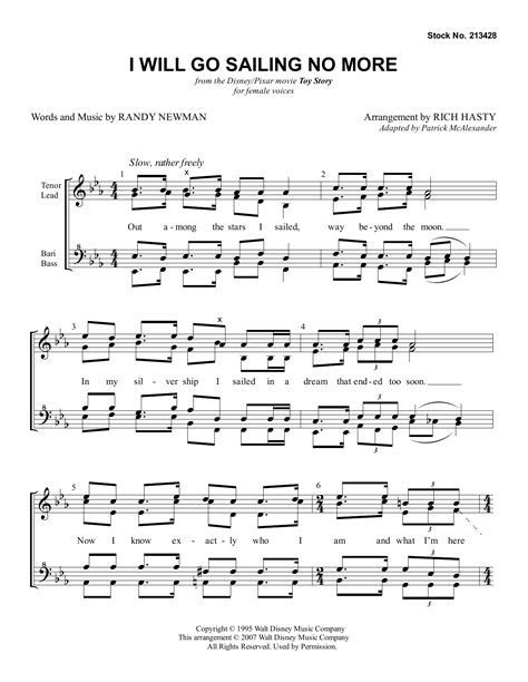 I Will Go Sailing No More (arr. Richard Hasty) by Randy Newman Sheet Music for SSAA Choir at ...