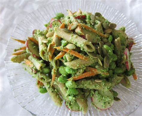 Garlic and Sea Salt: Edamame Pasta Salad with Arugula Mint Pesto