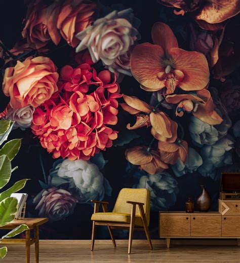 Black Floral Peel And Stick Wallpaper - Mural Wall