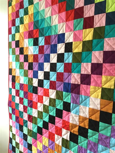 salty oat: modern handmade quilts: solid scrappy trip around the world quilt