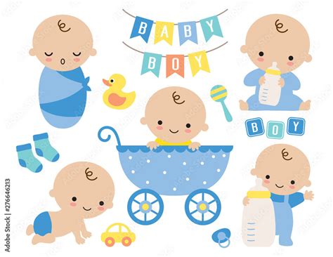 Baby boy vector illustration. Cute baby boy in a stroller and baby ...