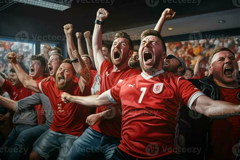 Excited England football fans cheering for their team during a game at ...