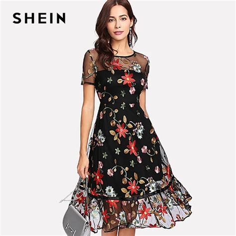 Aliexpress.com : Buy SHEIN Short Sleeve A Line Summer Dresses Multicolor Floral Fit & Flare ...