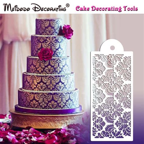 New Arrival Flower Design Stencil for Wedding Cake Fondant Damask Cake Stencil Side Decorating ...