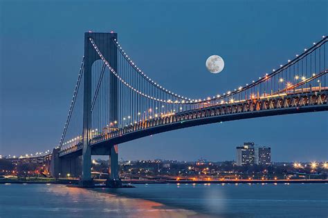 Verrazano Narrows Bridge Moon Photograph by Susan Candelario - Fine Art America