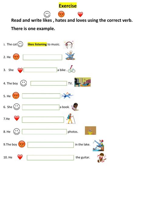 Ejercicio de Likes, Loves, Hates and Verbs | Critical thinking ...