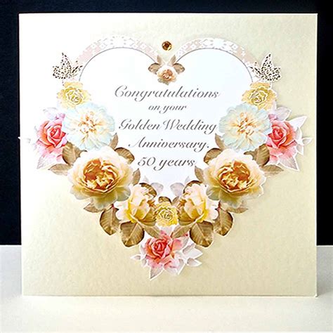 Antique Floral Heart - Golden Wedding Anniversary Card | Decorque Cards