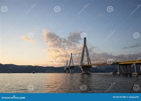 Bridge Crossing Corinth Gulf Strait Stock Photo - Image of clouds, gulf ...