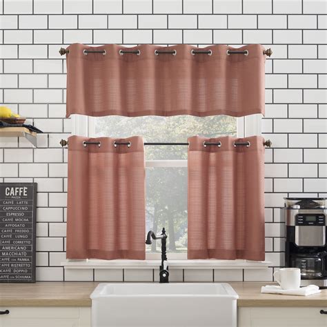 Mainstays Elevated Solid 3 Piece Kitchen Curtain Set - Walmart.com