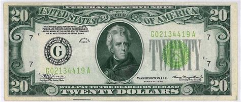 1934 TWENTY-DOLLAR($20) BILL | Dollar, Federal reserve note, Dollar bill