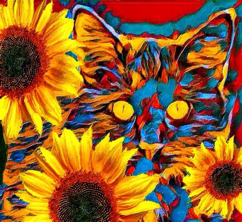 Cat with Sunflowers | From my photo of a cat we had years ag… | Flickr