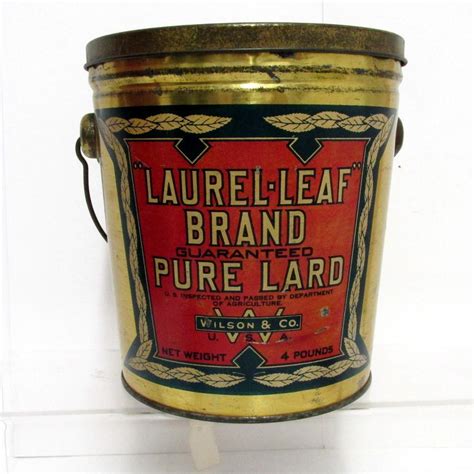 Lard Advertising Antique Tin Pure Lard Laurel Leaf Brand Pail from drury on Ruby Lane