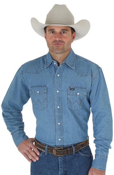 Men’s Wrangler Denim Shirt with Snaps – Stonewashed