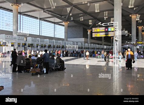 Terminal 3 check-in hall, Malaga Airport, Malaga, Costa del Sol, Malaga Province, Andalucia ...