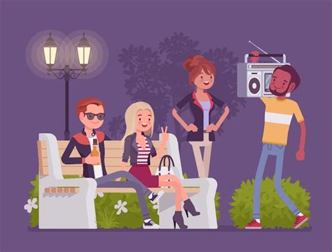 Premium Vector | Hang out party. group of young people having fun together, carefree friends ...