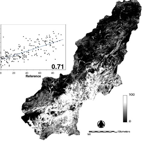 Percentage tree cover predictions resulting from the RT model and plot... | Download Scientific ...