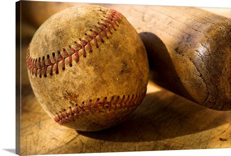 Antique baseball with baseball bat Wall Art, Canvas Prints, Framed ...