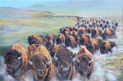 Buffalo Stampede Painting by Karen Cade