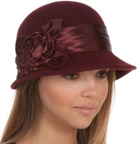 Sakkas Marilyn Vintage Style Wool Cloche Bucket Winter Hat with Satin Flower