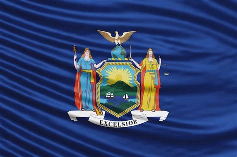 Premium Photo | New york state flag wave close up, new york flag background