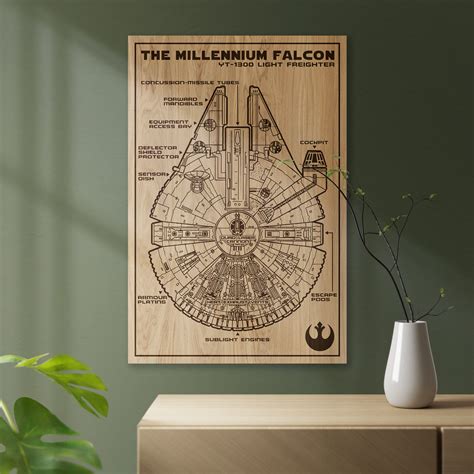 Millennium Falcon Blueprint, Oak Wood Print