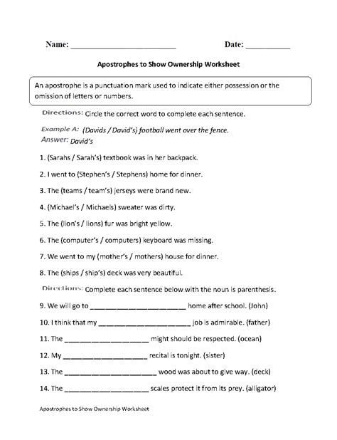 Free Printable Apostrophe Worksheets