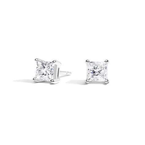 Four-Prong Princess Diamond Stud Earrings in 18K White Gold