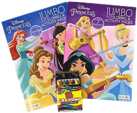 Creativity Disney Princesses Activity Books Bundle Includes 2 Books and 16 Pack Crayons Puzzles ...