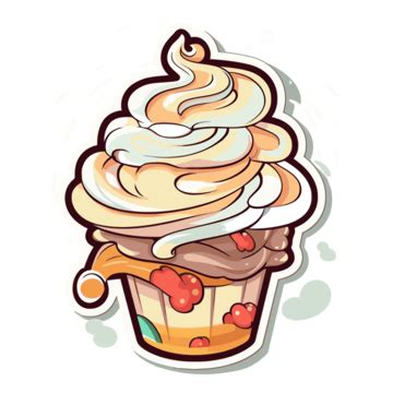 Cartoon Cupcake On A Grey Background Clipart Vector, Sticker Design With Cartoon Whip Cream ...