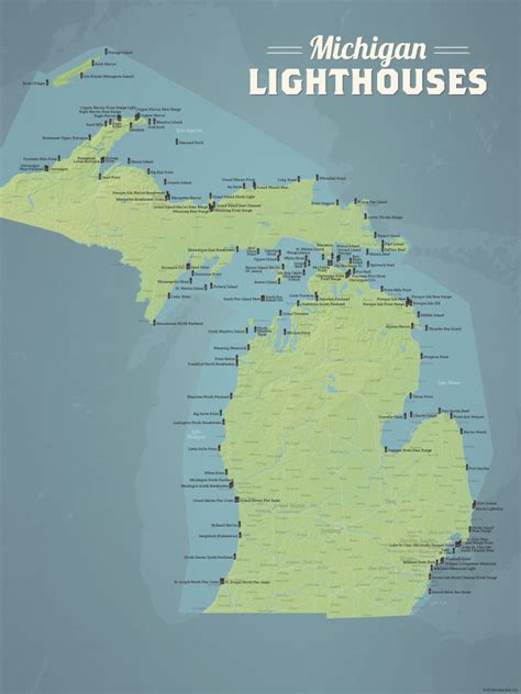 Michigan Lighthouses Map 18x24 Poster - Best Maps Ever