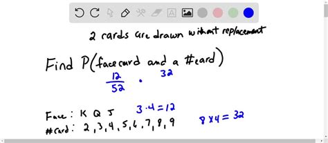 SOLVED: Find the probability of drawing a face card and a number card when two cards are drawn ...