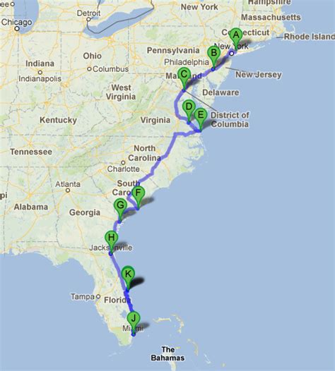 Us Map East Coast Vacation Destinations