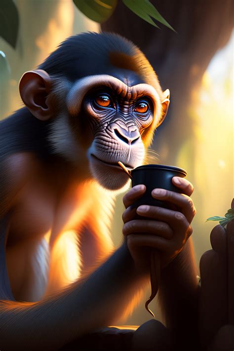 Lexica - Highly detailed portrait of a monkey drinking Coffee, stephen bliss, unreal engine ...