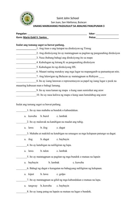 Araling Panlipunan worksheet