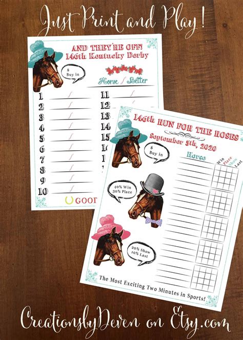 Kentucky Derby Party Printable Betting Sheets Betting Games | Etsy