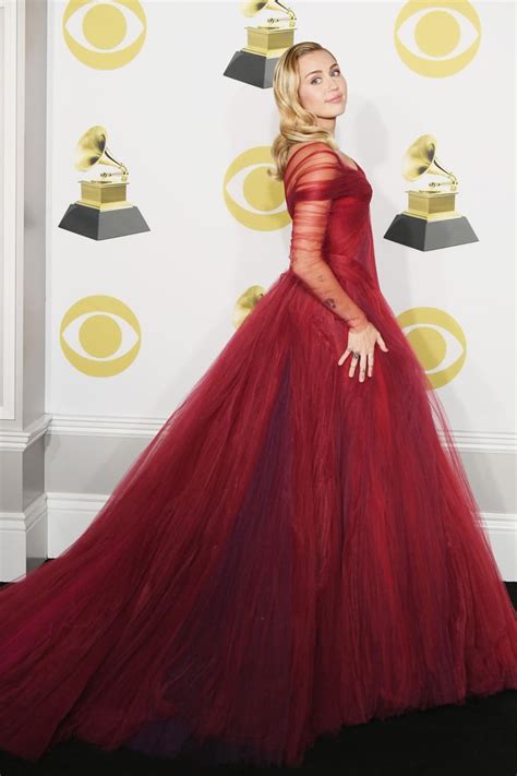 Miley Cyrus Wearing Red Gown at Grammys 2018 | POPSUGAR Fashion