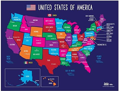 Safety Magnets Map of USA 50 States with Capitals Poster - Laminated, 17 x 22 inches - Colorful ...