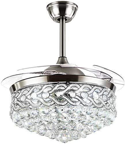 Nickacoo 42" Modern Invisible Crystal Ceiling Fan with Lights 3 Colors LED Switch Adjust Crystal ...