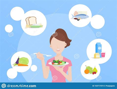 Young Woman Eating Healthy Food Stock Illustration - Illustration of food, people: 153717474