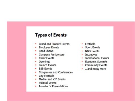 Types Of Events List