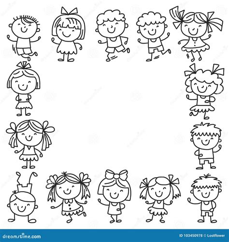 Frame with Kids School, Kindergarten. Happy Children. Creativity, Imagination Doodle Icons with ...