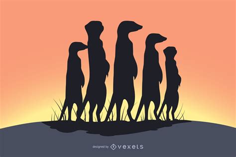 Meerkat Family Shadow Silhouette Vector Download